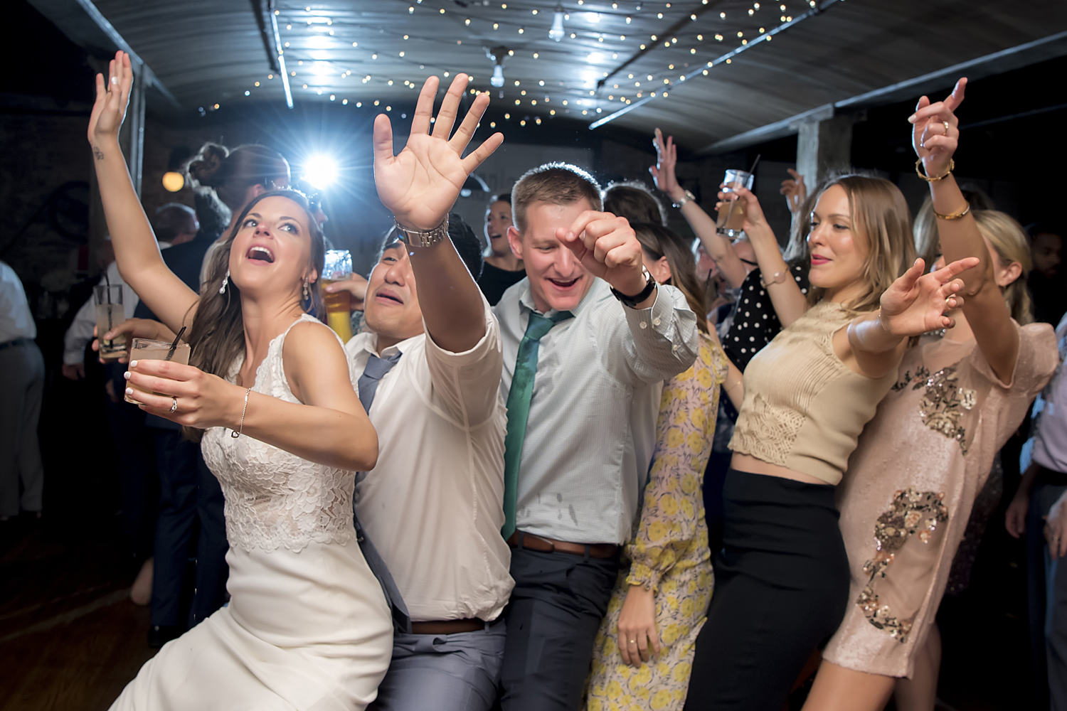 Crazy dancing at wedding reception at Kolo Klub in Hoboken. Hoboken wedding photographer