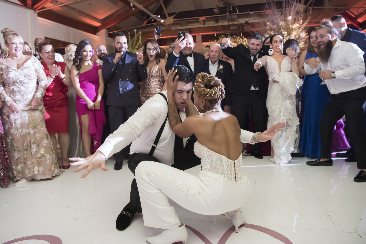 guests dancing at wedding at Liberty House in Jersey City. Jersey City wedding photographer