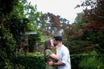 engaged couple kissing at Crossed Estate Gardens. NJ wedding photographer