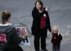 A young Kerry supporter made her feelings known to a Bush supporter outside a campaign rally in Reno, Nevada on October 22, 2004. 