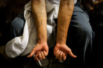 Leston Moran, 24, displays the scars of attempted suicide on Pine Ridge Reservation in South Dakota on Thursday, October 22, 2009.  Moran, recently released from prison for armed robbery, tried to kill himself in prison when his grandmother passed away and he wasn't able to attend the services.  