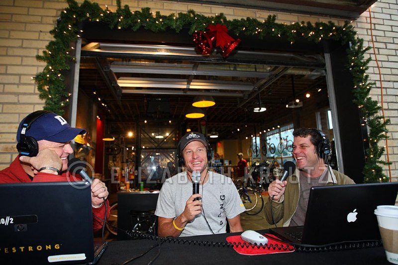Lance joins JB (right) and Sandy on Mix 94.7 for the Bikes for Kids giveaway.  Thousands of dollars were raised by listeners which provided hundreds of bikes for less fortunate children of Austin.