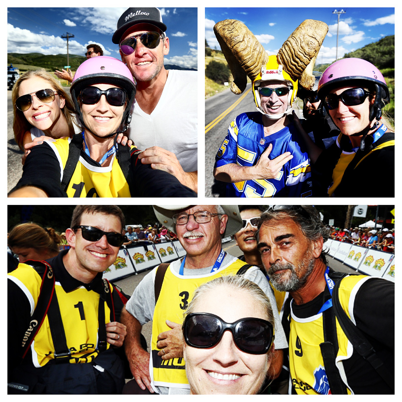 USA Pro Challenge cycling race selfies with Lance and Anna, my photog peeps and superfan Dore in Aspen, Colorado August 18, 2014