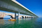 Kayaking guide Dave Kaplan paddles around the Seven Mile Bridge off the coast of Ohio Key, FL.