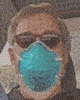The artist's photo with a face mask collage made from hundreds of Facebook volunteer photos wearing masks during the COVID-19 pandemic. This image is included in a project about the COVID-19 pandemic. Mosaic created using TurboMosaic software from www.TurboMosaic.com