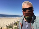 Denny DeMarco in his face mask at the beach in Santa Barbara.