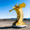 The International Banana Museum remnant, a banana sculpture in the parking lot off of California highway 111 by Bombay Beach, is all that is left of the now closed museum. The museum's closure was a causualty of the COVID-19 pandemic.