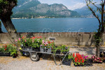 A flower cart sits on the walkway next to Lake Como in Bellagio, Italy. To purchase this image, please go to my stock agency click here.