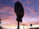 Shape of a stop sign sihouetted against a very dramatic sunset in Santa Barbara, CA