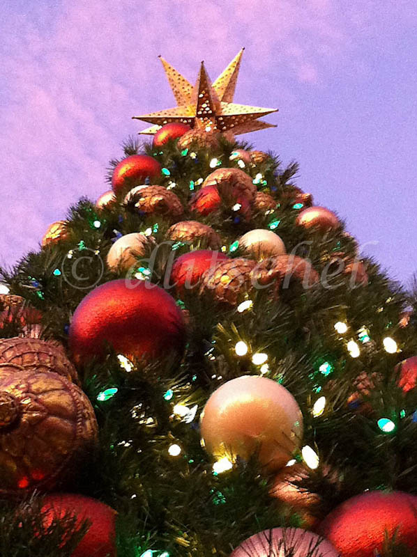 Detail of Christmas tree in La Cumbre Mall, Santa Barbara,CA