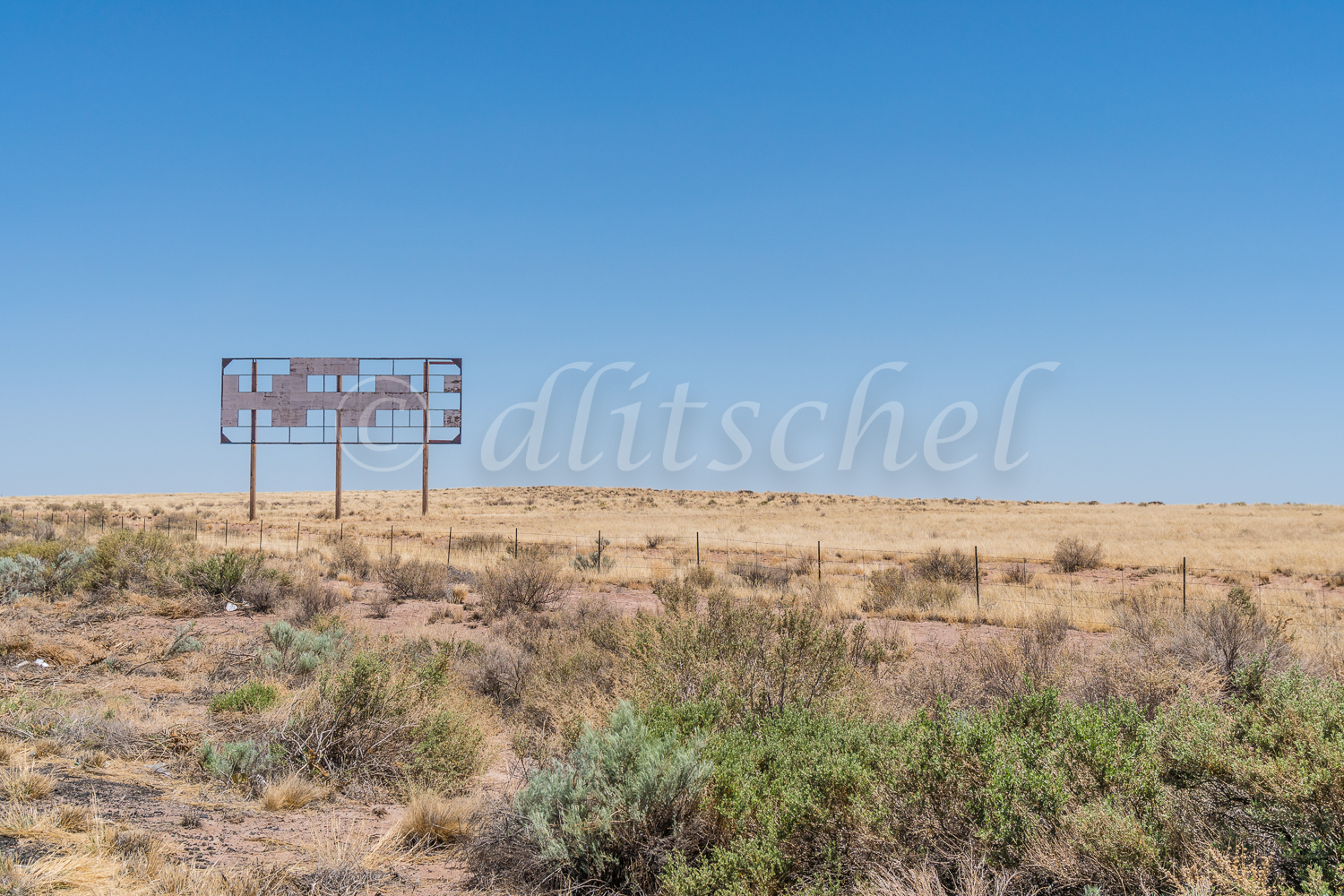 Empty bllboard in empty landscape on US highway 40 near Holbrook, Arizona.