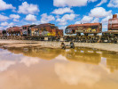 Bolivian train cemetery consisting of old steam locomotives and antique trains abandoned in Salar de Uyuni