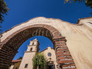 View through the front archway of the adobe church that serves as the Ojai Valley Museum.