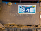 Rust License Plate, Santa Cruz Island, California. Santa Cruz Island is the largest of the eight islands in the Channel Islands of California.