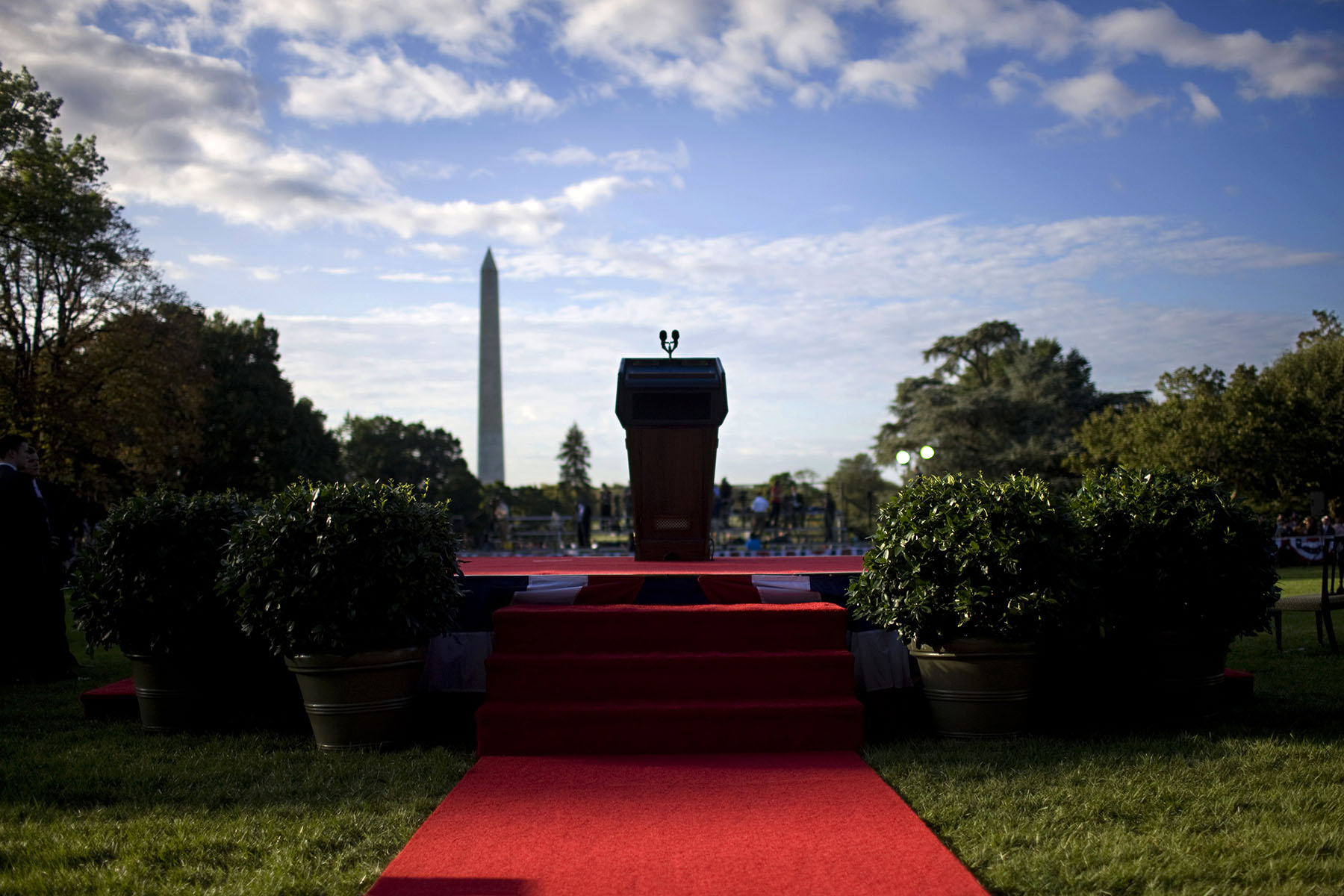 The presidential podium on the South Lawn of the White House in Washington.Photo by Brooks Kraft/Corbis