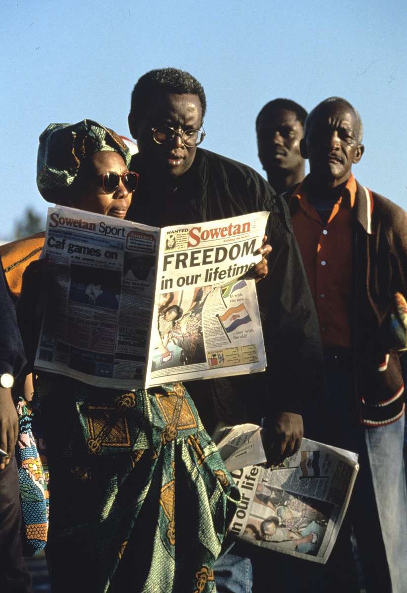 Millions of South Africans voted in the nation's first free and democratic general election,  marking the end of centuries of apartheid rule.  Nelson Mandela of the African National Congress (ANC) was elected as the first black President of South Africa.