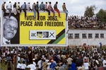 Supporters listen to Nelson Mandela at a campaign event.   After more then 27 years in jail as an anti-apartheid activist,   Nelson Mandela lead a 1994 campaign for President as a member of the African National Congress (ANC),  in the first free elections in South Africa in 1994.  Mandela has received more than 250 awards over four decades, including the 1993 Nobel Peace Prize.