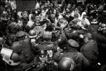A large fight breaks out in Zuccotti Park between Police and protesters after a protesters took an officers cap.,