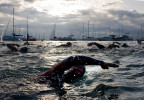 Triathlon swimmers in Burnham Harbor.