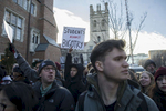 About 100 protestors walk east long 57th Street near the University of Chicago’s Quadrangle Club, 1155 E. 57th St., as they demonstrate against the visit to the University of Chicago by political operative and former Donald Trump campaign manager Corey Lewandowki, Wednesday, February 15, 2017.
