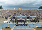 May 23, 2021; Rev. James K. Foster, C.S.C., sings America the Beautiful at the opening of the 176th Commencement Ceremony in Notre Dame Stadium. (Photo by Barbara Johnston/University of Notre Dame)
