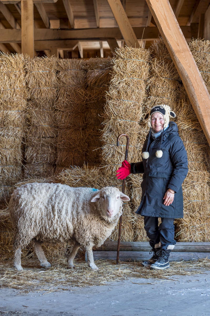 SuzAnne Akhavan-Tafti, '91M.A. with her favorite sheep, Baby a 5-year old wether that has earned permanent residency at Full Circle Organic Farm in Howell, Michigan. 