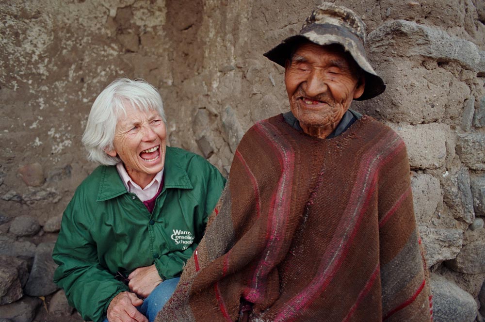 In the highlands, Sister Patricia Gootee jokes with a Quechua man she has known for many years.