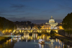October 12, 2018; St. Peter's Basilica in the Vatican City, Saint Angelo Bridge and Tiber River at sunset, Rome, Italy. (Photo by Barbara Johnston/University of Notre Dame)