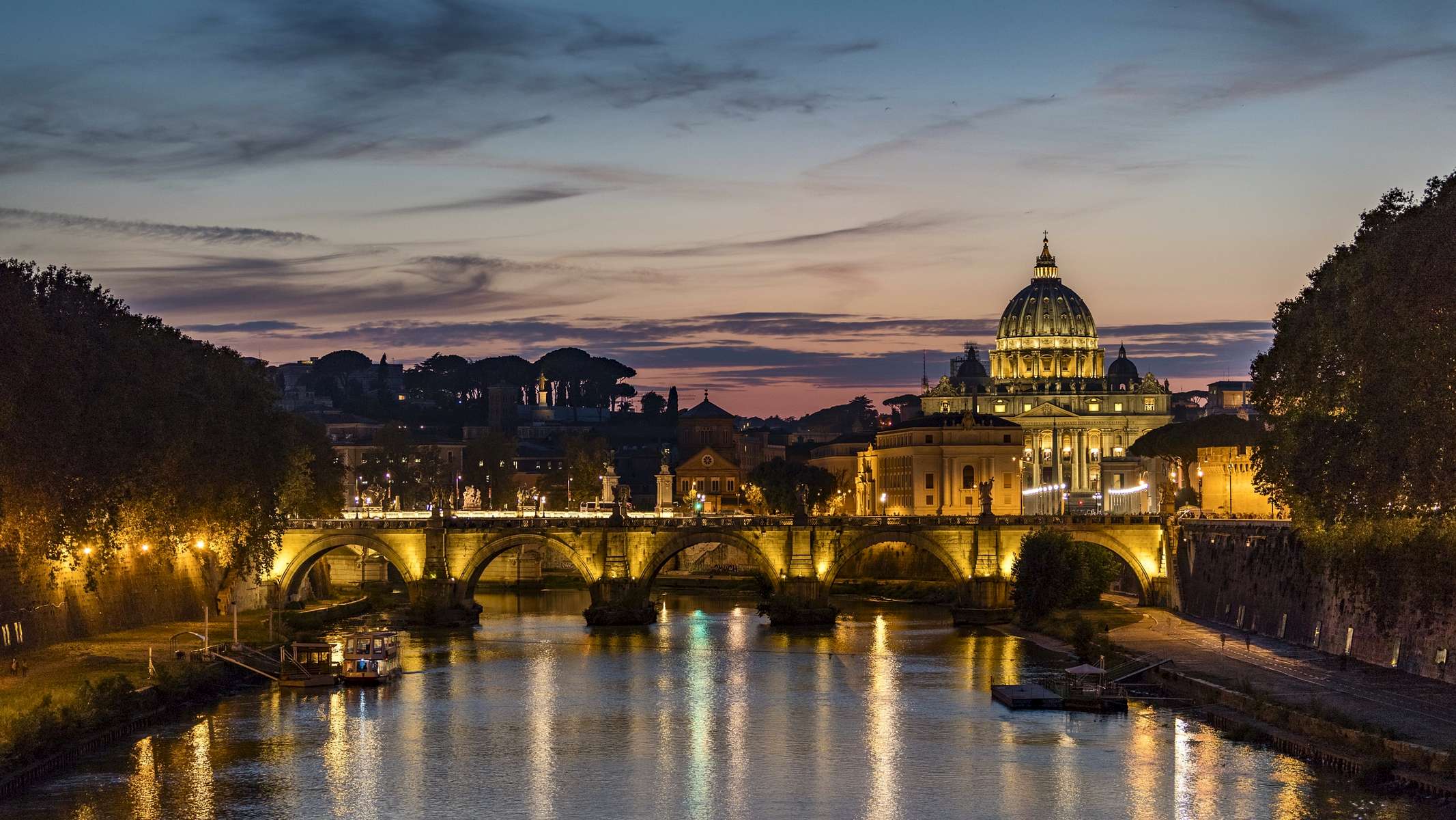Timelapse of Tiber River and the Vatican City in Rome.