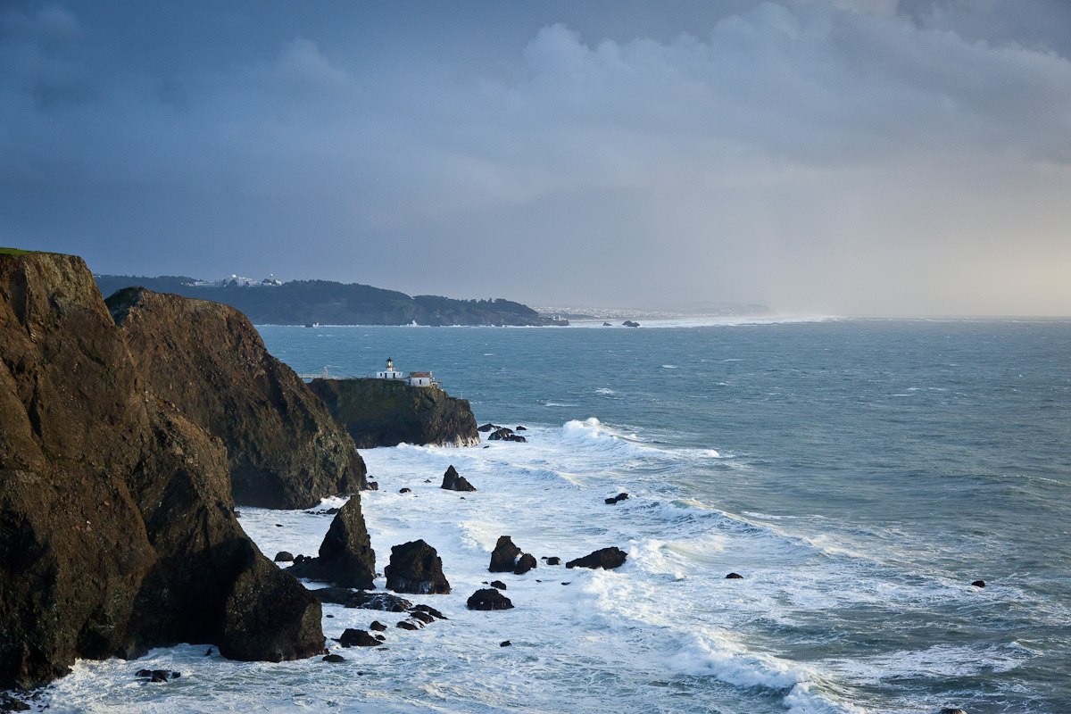 This is a photograph of the Point Bonita Lighthouse shot in middle of January just before sunset. Photo by Jay Graham