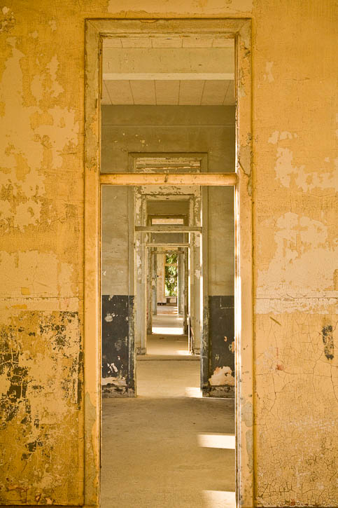 An image taken in the hospital on Angel Island looking through five doors on the first floor. Photo by Jay Graham
