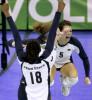 Penn State played against California in the NCAA Women's Volleyball Championship in Kansas City. Penn State teammates Deja McClendon (left to right) Katie Slay and Kristen Carpenter celebrate after winning the championship.