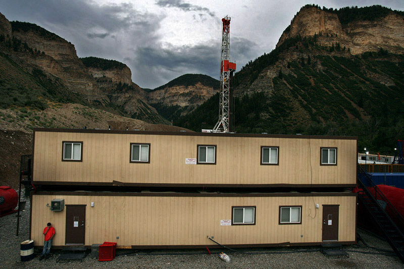 A typical man camp, like this one outside of Parachute, Colo. is capable of housing two-dozen men, providing them with meals, laundry and other services.  Large gas companies are setting them up near drilling sites to help alleviate the housing crunch in energy boom areas.  Photo by Matt McClain