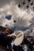 Joel Holley tosses his hat as the Thunderbirds fly overhead at the conclusion of the Air Force Academy graduation ceremony on Tuesday 05/26/10 at Falcon Stadium at the Air Force Academy in Colorado Springs, Colo.  Photo by Matt McClain