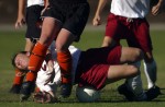 Mt. San Antonio College's Nikki Huber gets  tripped up and trompled by Ventura College's Shelly Dipaolo and others in the first half of Ventura's overtime victory at Ventura College. Photo by Matt McClain