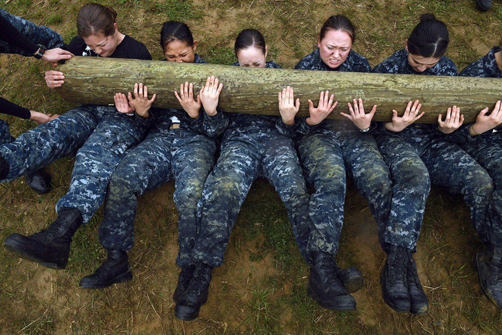 United States Naval Academy plebes take part in log pt during Sea Trials at the United States Naval Academy on Tuesday May 17, 2016 in Annapolis, MD. (Photo by Matt McClain/ The Washington Post)