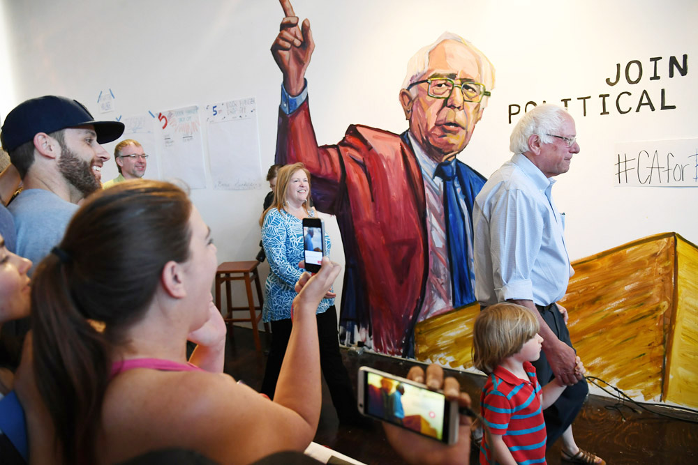 Presidential candidate, Bernie Sanders  prepares to speak to volunteers during a stop at a campaign office on Saturday June 04, 2016 in Los Angeles, CA. The primary in California is June 7th. (Photo by Matt McClain/ The Washington Post)