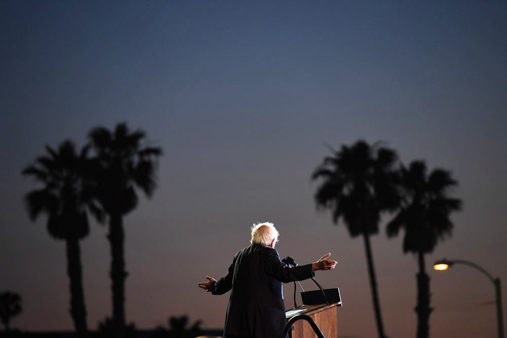 Presidential candidate, Bernie Sanders speaks at a rally at Santa Monica High School on Monday May 23, 2016 in Santa Monica, CA. The primary in California is June 7th. (Photo by Matt McClain/ The Washington Post)