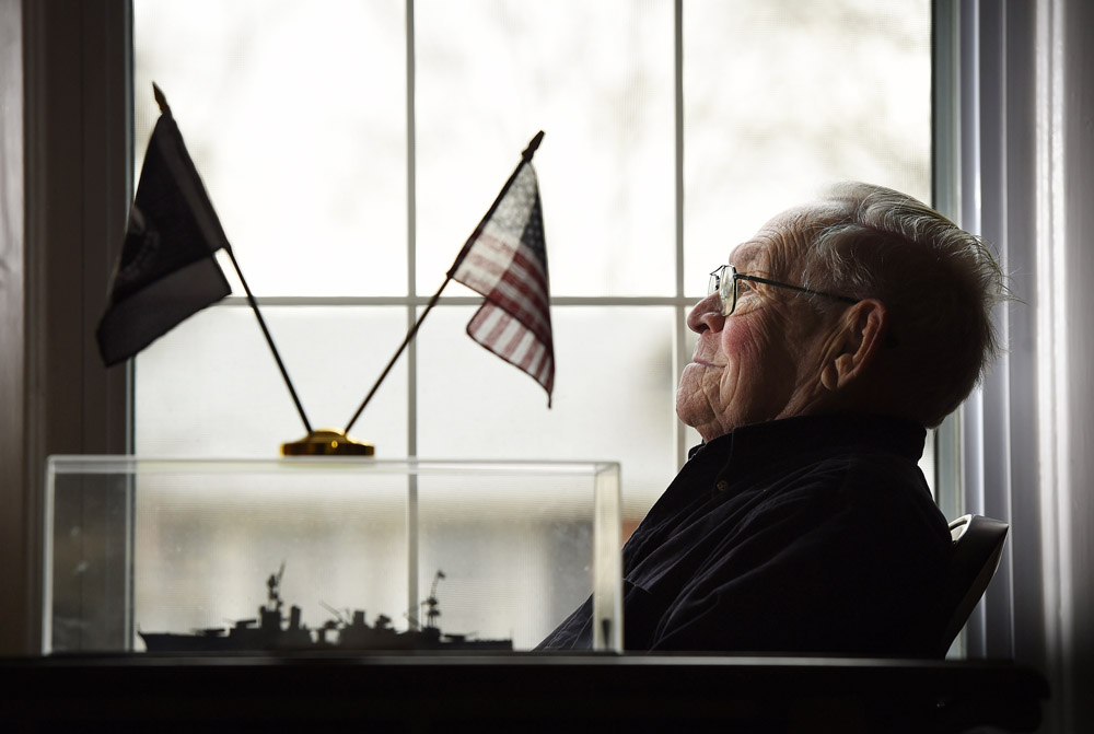 Howard E. Brooks poses for a portrait at his home on Friday January 08, 2016 in Mount Laurel, NJ. Brooks served on the USS Houston (CA-30). The vessel was sunk in World War II. Following the sinking of the ship, he was captured by the Japanese and held as a prisoner of war. (Photo by Matt McClain/ The Washington Post)