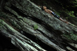 Preston Junkin, 8, lays out on a rock while he and his brother and their friend take a dip in Passage Creek within the George Washington National Forest outside of Front Royal, VA on Tuesday July 17, 2012.  There are other swimming holes in Passage Creek in close proximity.  (Photo by Matt McClain for The Washington Post)