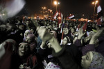 Female demonstrators celebrate in Tahrir Square after hearing news that President Hosni Mubarak has resigned. Cairo, Friday, February 11, 2011
