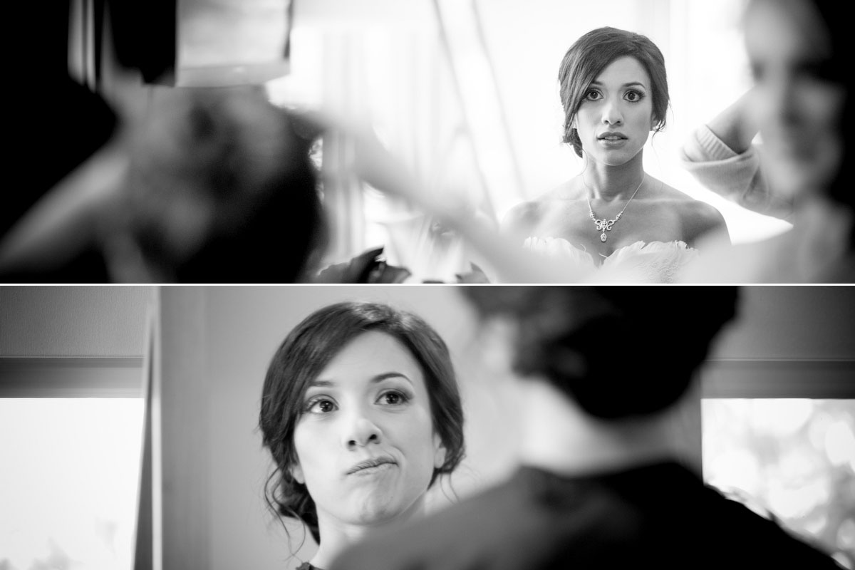 The bride puts on her makeup prior to her Cedarbrook Lodge wedding in Seattle, Washington. (Wedding Photography by Scott Eklund - Red Box Pictures)