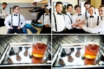 The groomsmen get ready and drink bourbon at the Washington Athletic Club (WAC) in Seattle prior to the start of the wedding at the Seattle Aquarium. (Wedding Photography by Scott Eklund - Red Box Pictures)