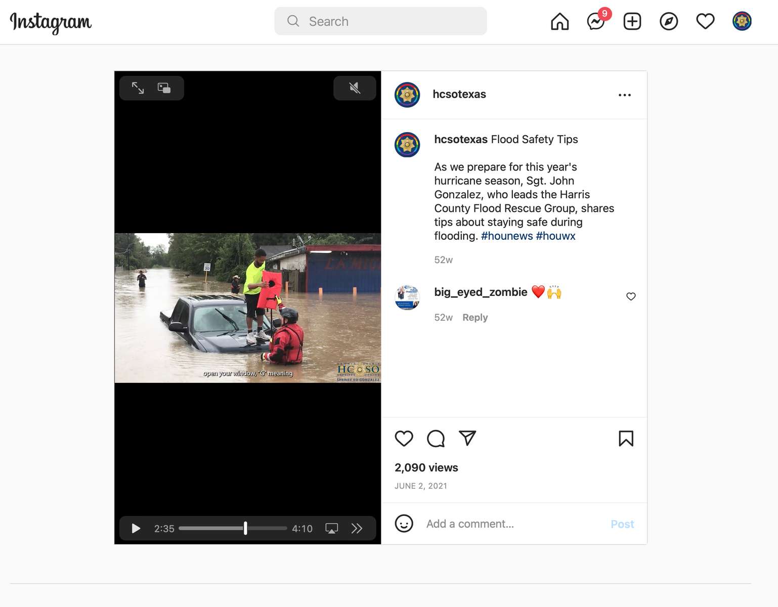 https://www.instagram.com/p/CPoU0E4p_7O/As we prepare for this year's hurricane season, Sgt. John Gonzalez, who leads the Harris County Flood Rescue Group, shares tips about staying safe during flooding. #hounews #houwx