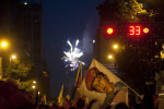 Hundreds gather in downtown Caracas, Venezuela during a celebration closing President  Hugo Chavez's re-election campaign on October 4, 2012. The elections were held three days later and Chavez, who is suffering from cancer, won a third term as president.