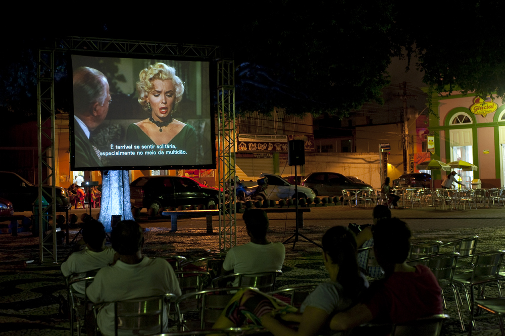 The film {quote}Gentlemen Prefer Blondes{quote} is screened in St. Sebastian Square near the Teatro Amazonas opera house in Manaus which was built in the 1890s during the city's rubber boom. Manaus, Brazil, is a city in Northern Brazil that is booming and expanding into its surrounding rain forest.Photographed on Saturday, March 10, 2012. 