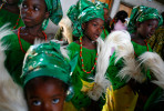 Young girls sing during church services in Urukpaleke where young Celestina once attended services with her family.