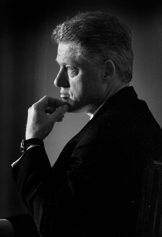 President Bill Clinton listens to a speech while at the White House in Washington, DC in 1998.