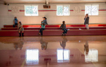 Students in the combined 4th, 5th, and 6th grade classes at Spray School wait for their turn to take school pictures on Sept. 2, 2020, in Spray, Oregon. The 48 students in grades K-12 are attending in-person classes at the school as are kids in the other two districts in  in Wheeler County.