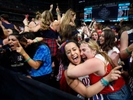 Gonzaga fans celebrate after the Bulldogs won their national semifinal game against South Carolina at University of Phoenix Stadium in Glendale, Arizona. 
